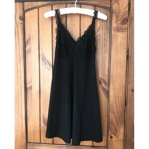Flora Nikrooz Womens S Black Lace Trim Nightgown Sleepwear Lingerie Babydoll